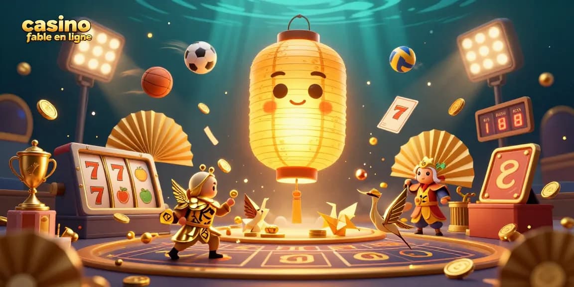 Profitez de jeux au casino fiable en ligne avec des lumières dorées et des éléments de jeu animés.