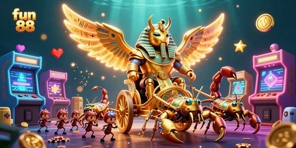 Experience exciting wins with fun 88 in a vibrant casino-themed scene filled with dynamic gaming elements.
