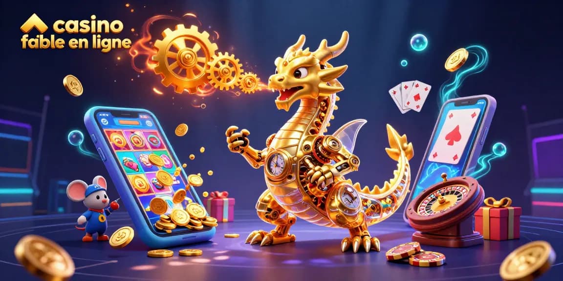 Découvrez un dragon majestueux dans un casino fiable en ligne, entouré de pièces d'or et de jeux captivants.