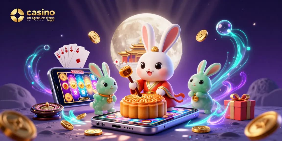 Jouez au casino en ligne en France légal avec une illustration 3D captivante d'un lapin de lune et un smartphone de jeu