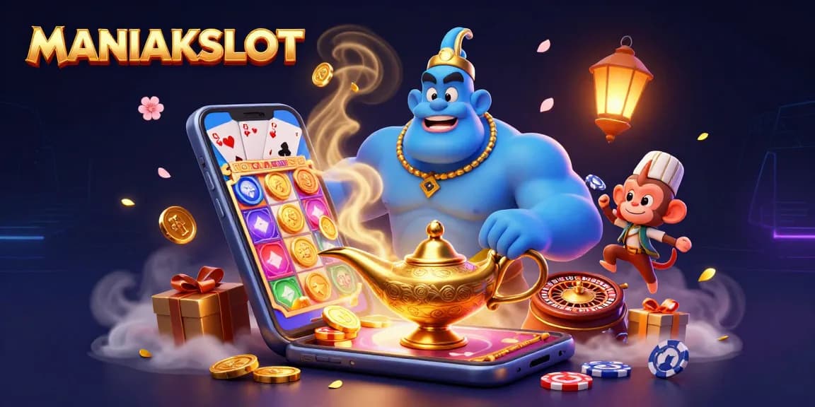Experience the excitement of MANIAKSLOT with this vibrant casino-themed 3D illustration.