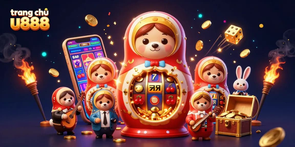 Experience the excitement at trang chủ u888 with a vibrant illustration of an engaging casino scene featuring unique characters.