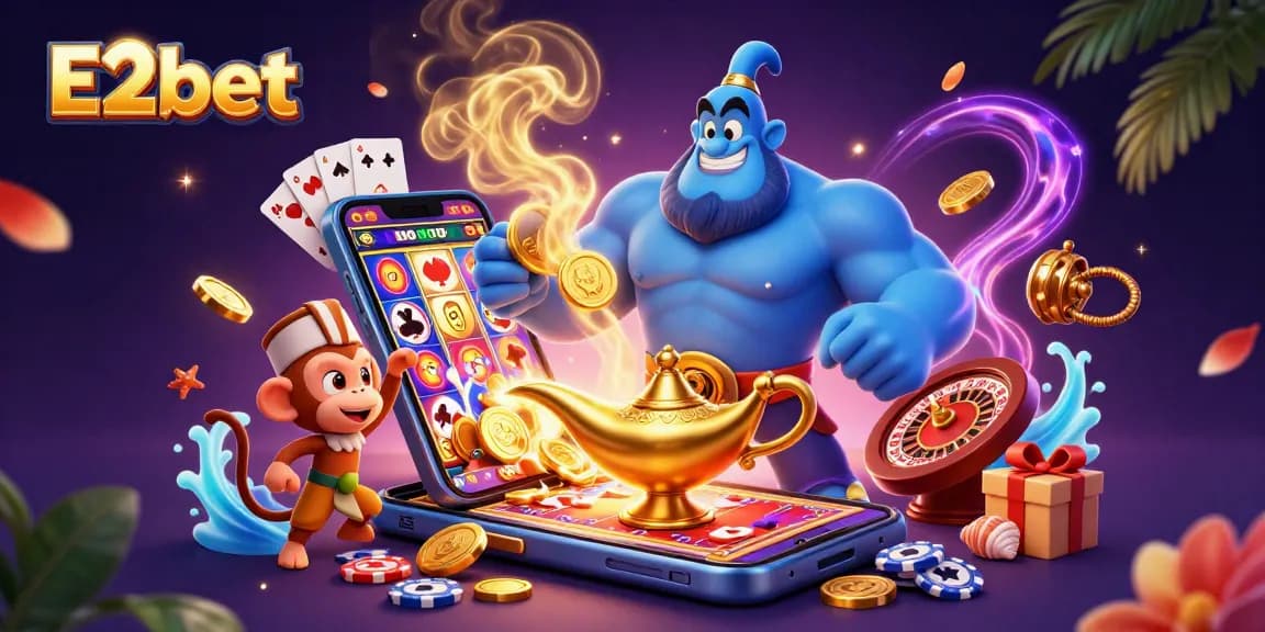 Experience thrilling gaming moments with E2bet's ultra-detailed 3D illustration of casino magic and excitement.