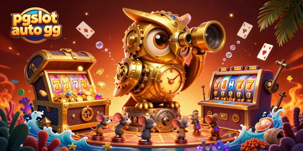 Engage in thrilling gameplay with pgslot auto gg as a golden owl and mice explore a vibrant casino.