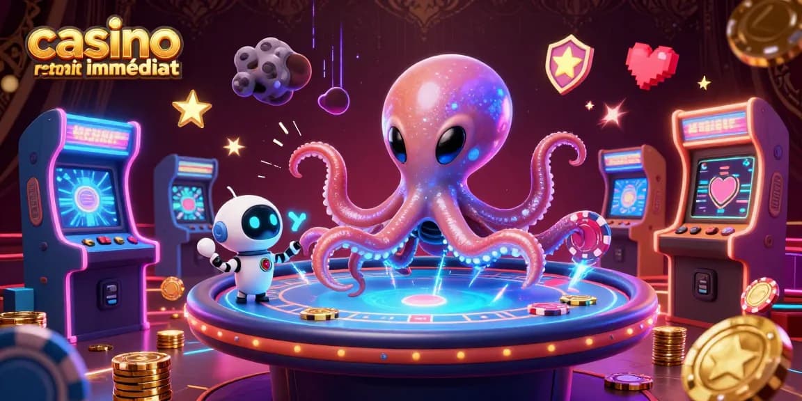 Engagez-vous à un casino retrait immédiat avec un octopus en armure spatiale et des jetons orbitaux.