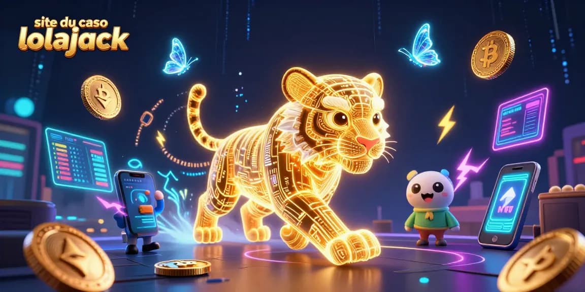 Experience the vibrant energy of the site du casino lolajack with glowing crypto coins in a dynamic casino scene.