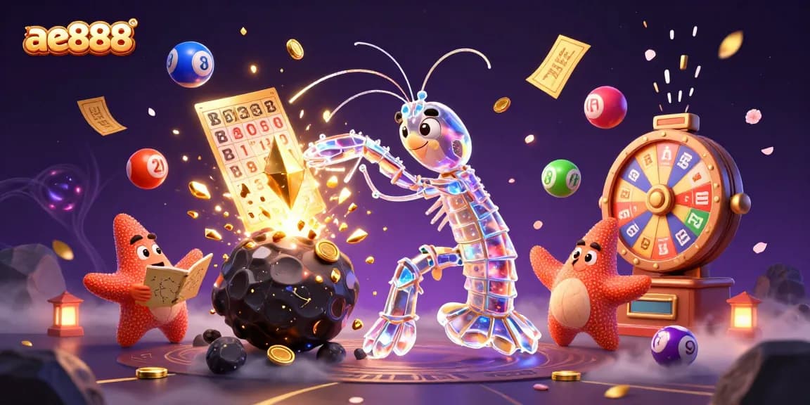 Experience excitement at ae888 with a galactic samurai mantis shrimp amidst rich casino elements.
