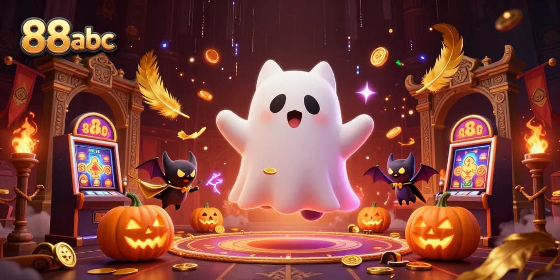 Engage with 88abc through a vibrant 3D illustration highlighting a ghost cat in a lively casino