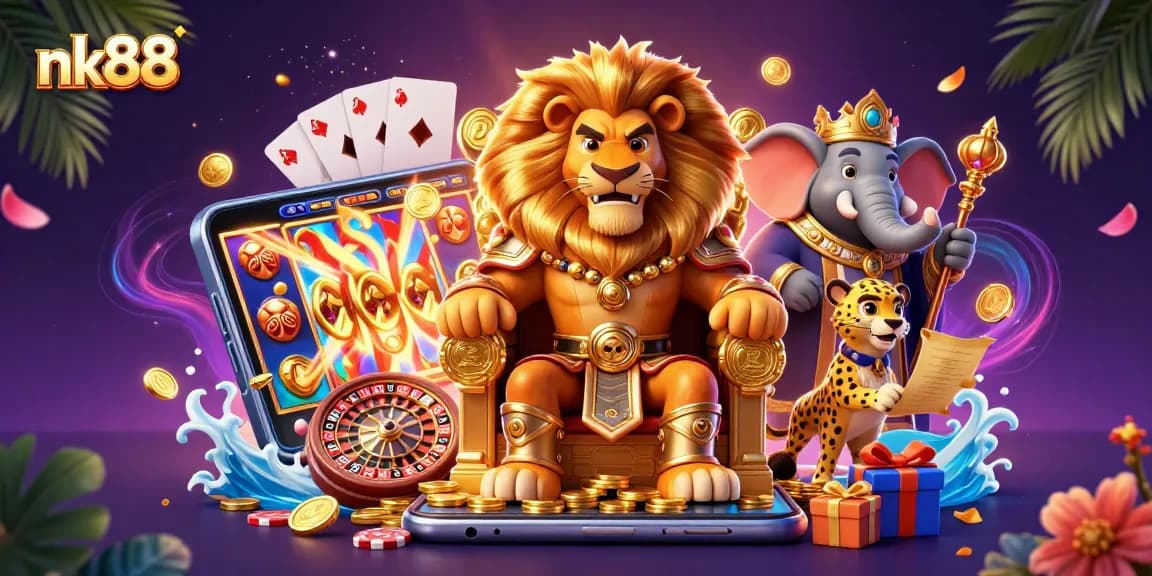 Spin and win with nk88 in a vibrant 3D casino world featuring iconic characters and thrilling slot games.