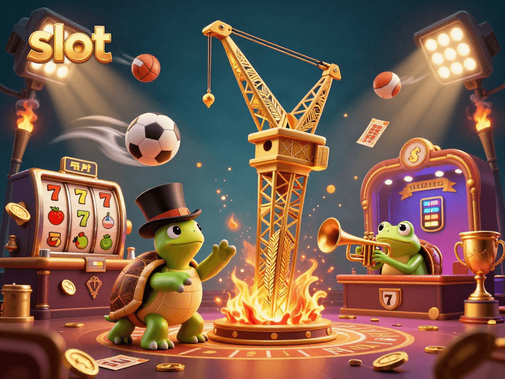 Engage in thrilling slot games with vibrant characters in a dynamic casino scene.