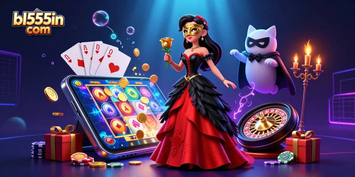 Experience thrills with bl555in com in this vibrant 3D casino illustration featuring dynamic gaming elements.
