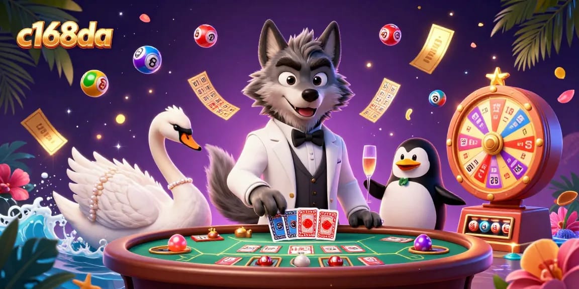 Join the gaming excitement at c168da with vibrant casino characters and dynamic lottery elements!