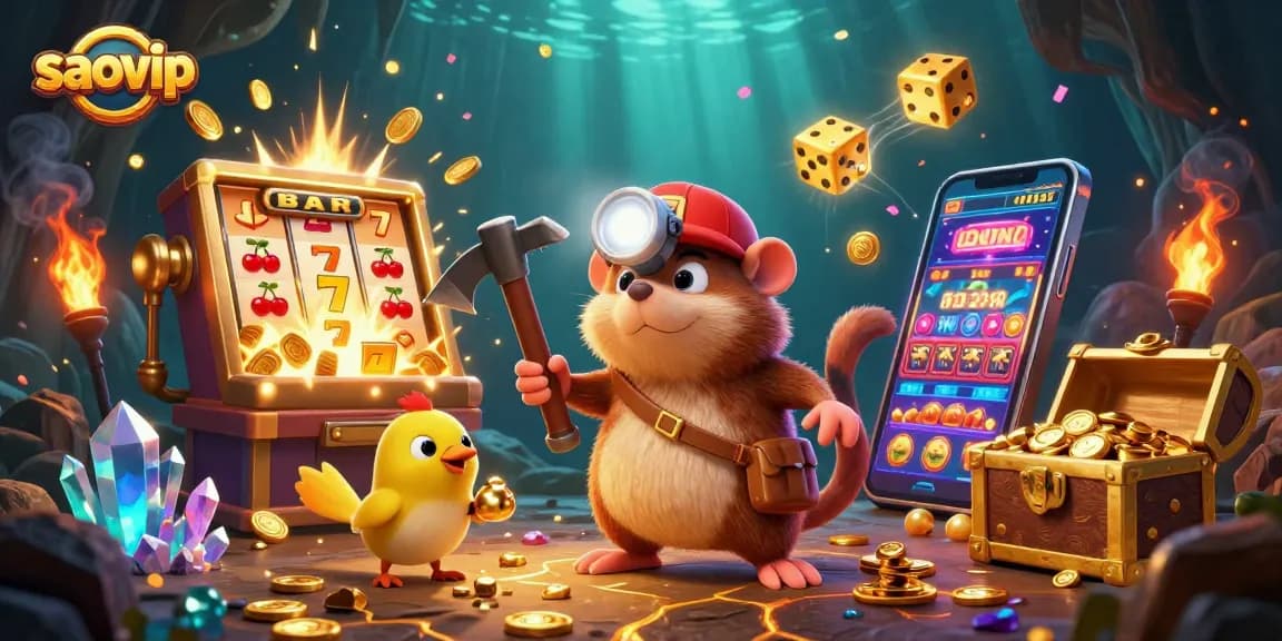 Experience thrilling gameplay at saovip with an animated treasure hunter and casino games bursting with excitement.