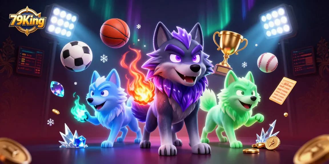Win big with 79King's exciting games, featuring animated wolf characters and dynamic sports elements.