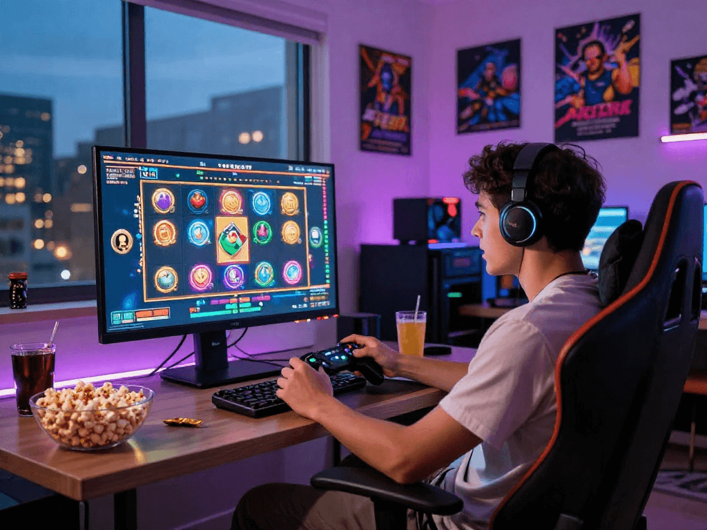 Player experiencing a thrilling slot jackpot game in a vibrant gaming set-up