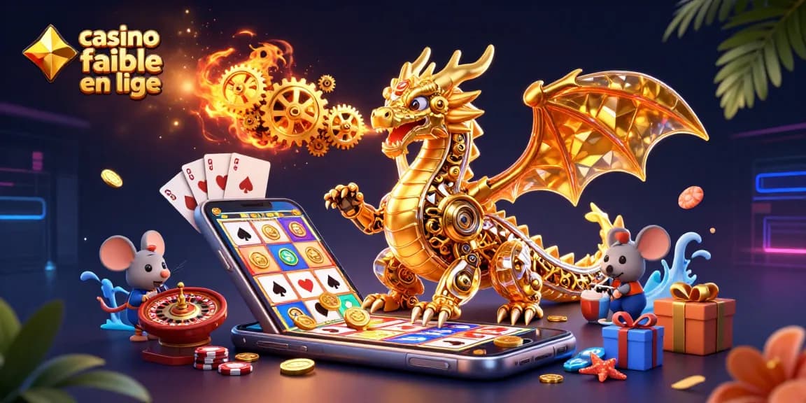 Visualisez un dragon doré mécanique et un smartphone avec un jeu de casino fiable en ligne