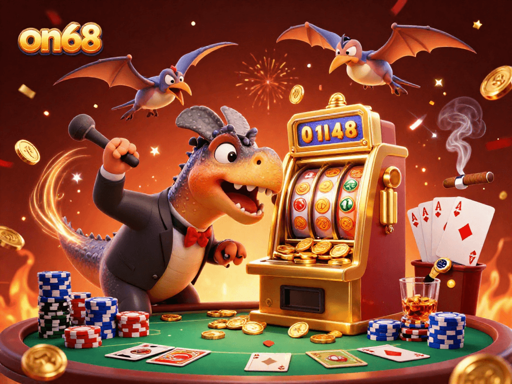 Catch golden coins with on68 as pachycephalosaurus headbutts the jackpot slot machine.
