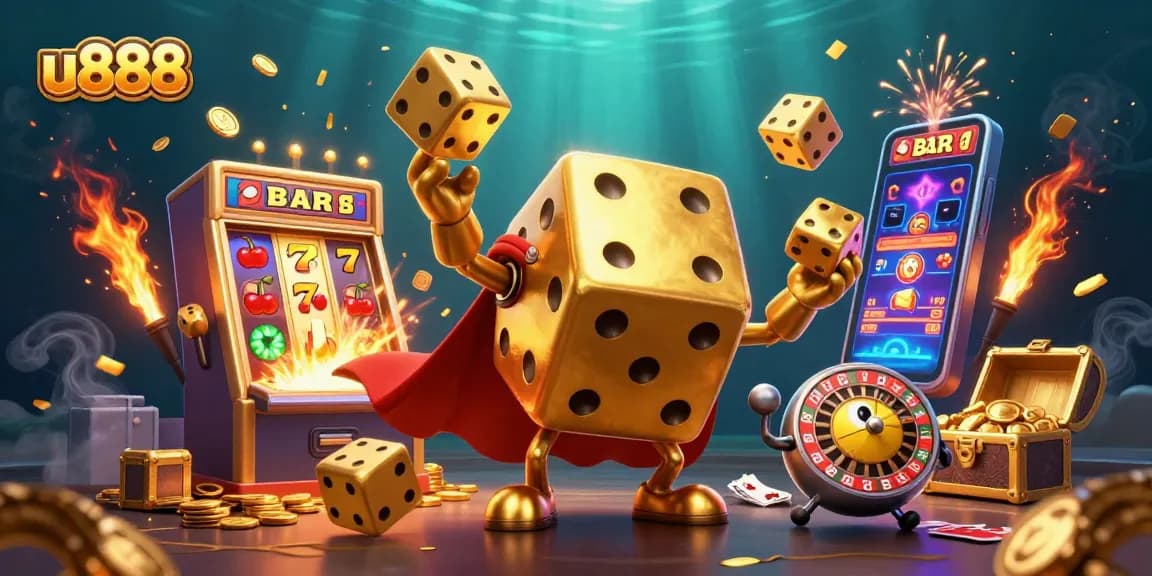 Experience thrilling gameplay at u888, with dynamic golden dice, massive jackpots, and vibrant casino elements.