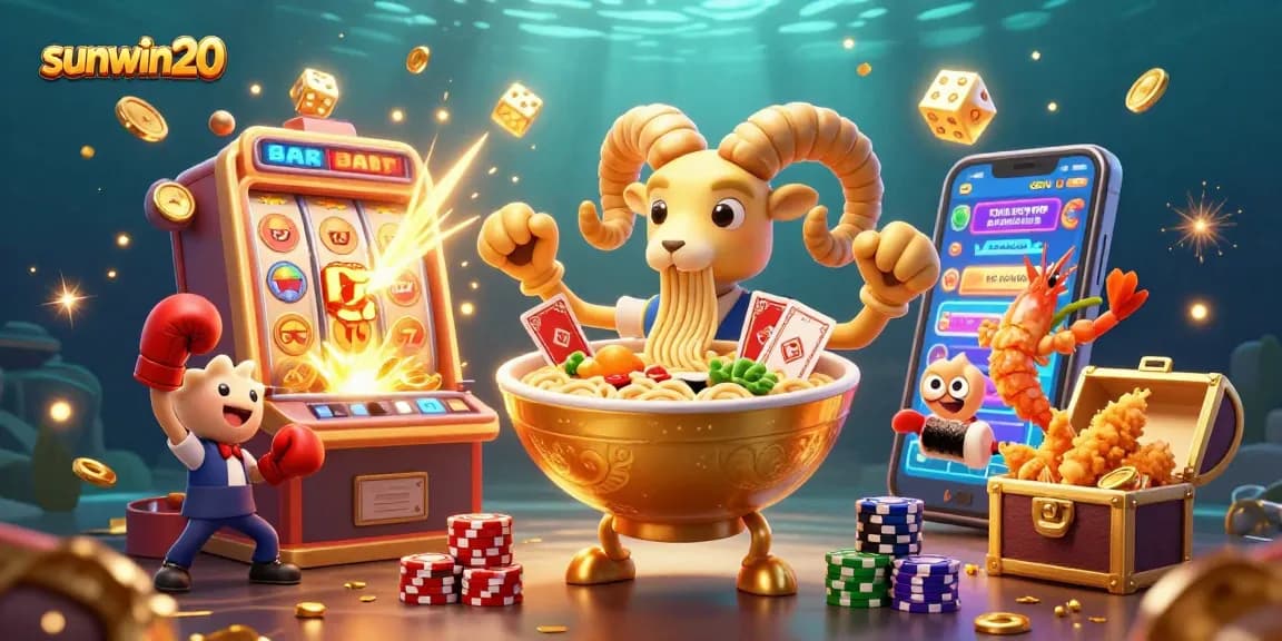 Experience exciting gameplay at sunwin20 with a vibrant 3D casino scene featuring animated characters and big jackpots.