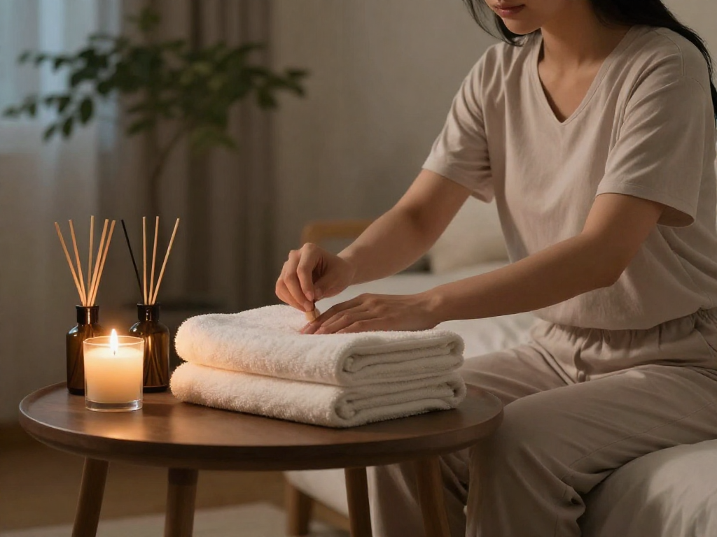 Relaxing home setup for 남양주출장마사지 with soft lighting and calming decor.