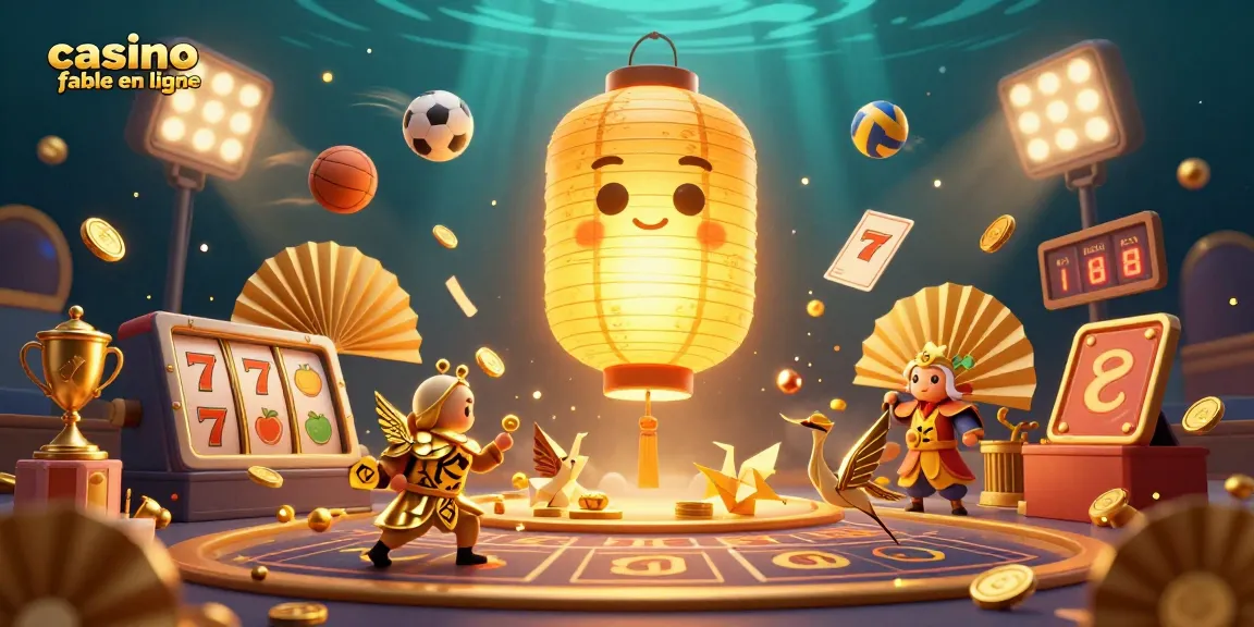 Profitez de jeux au casino fiable en ligne avec des lumières dorées et des éléments de jeu animés.
