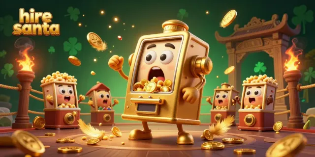 Experience the thrill as you hire Santa with exciting slot machine visuals, golden coins, and festive energy.