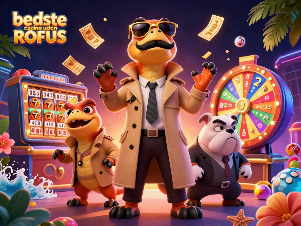 Experience the excitement of bedste casino uden ROFUS with vibrant raptors in a trench coat at a VIP casino lounge.