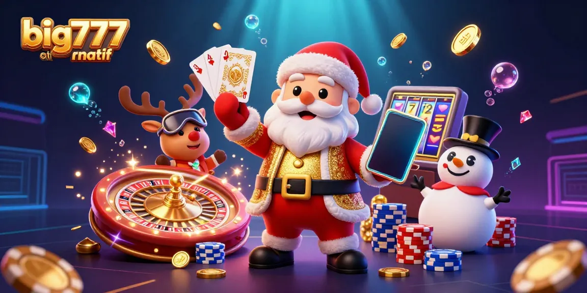 Experience big777 alternatif with Santa Claus in a casino scene showcasing jackpot slots and vibrant game elements.