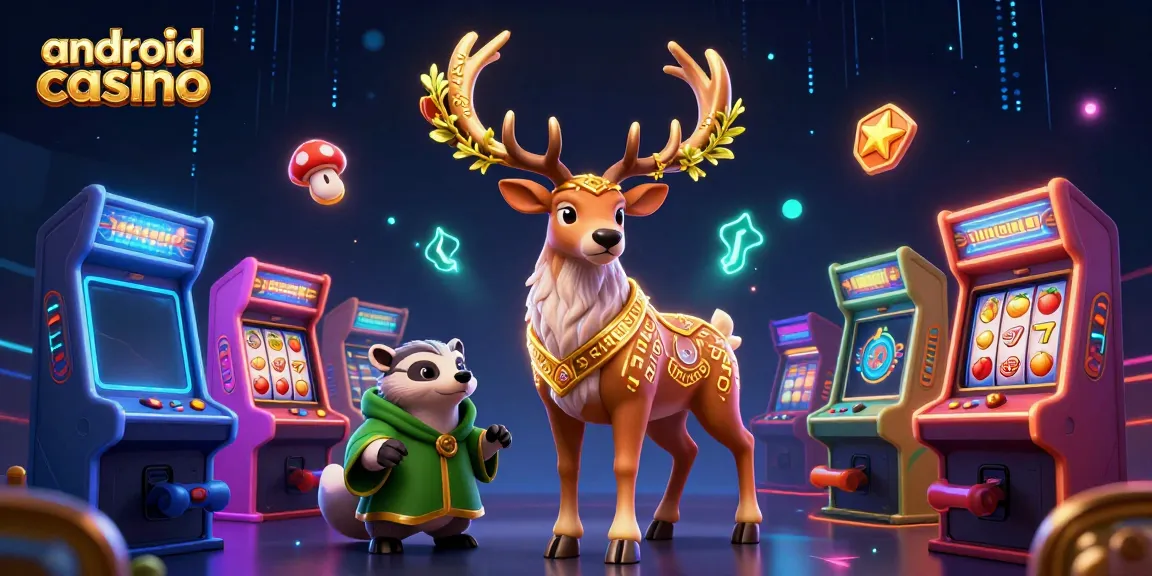 Engaging scene of android casino featuring Celtic stag and badger with vibrant game elements.