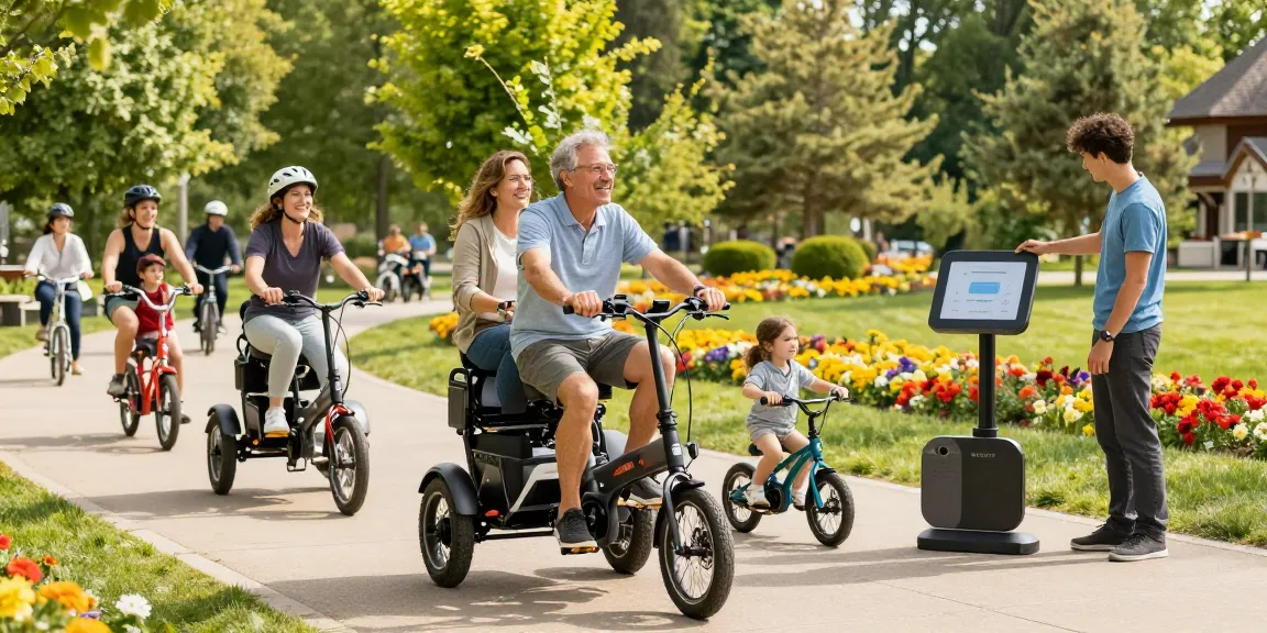 People riding the best electric tricycles along a scenic pathway, highlighting joy and community.