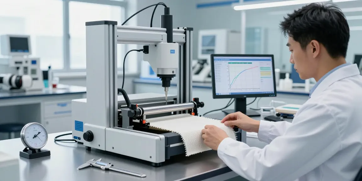 ChiuVention's SmartPull Fabric Tensile Tester in a high-tech laboratory setting, demonstrating precise textile testing.