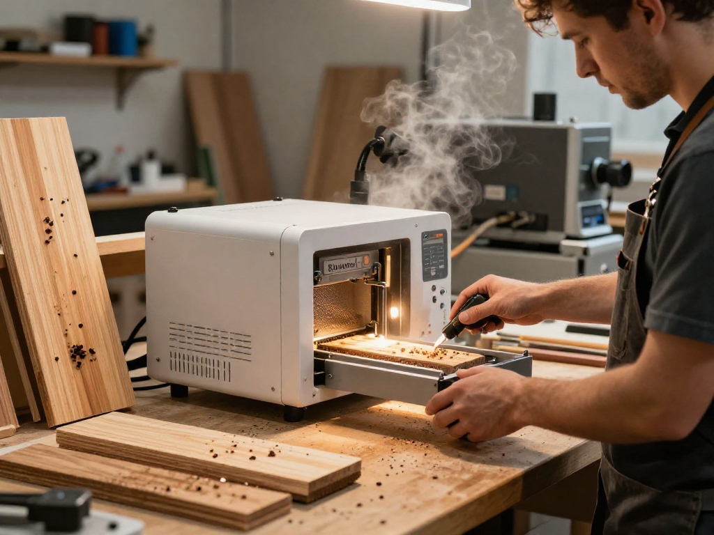 Shashel microwave equipment demonstrating effective tarli elimination in a workshop environment.