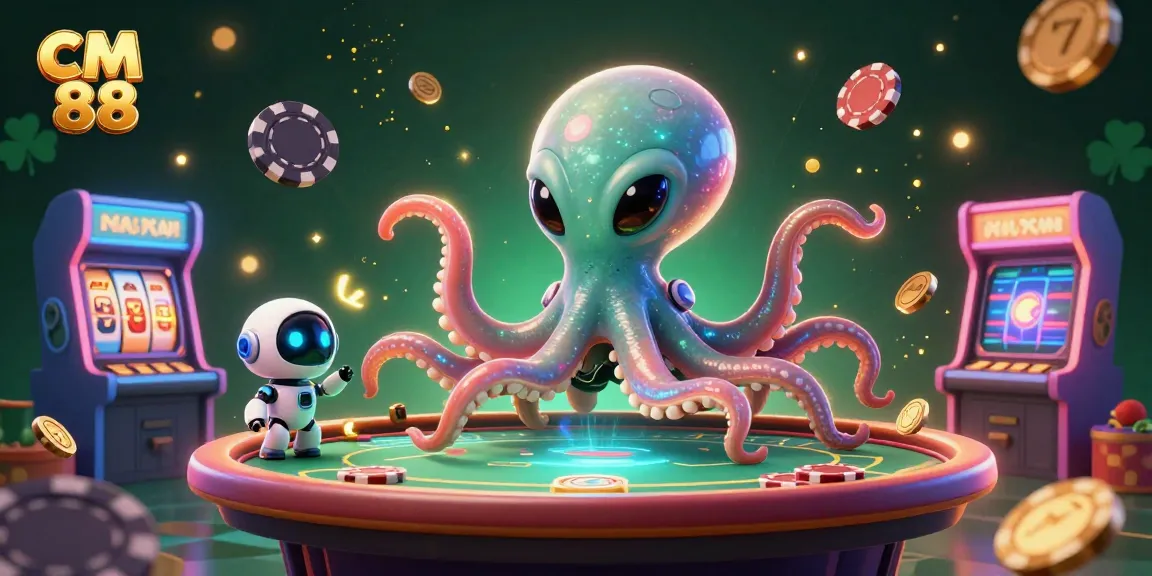 Engaging cm 88 gambling scene featuring an alien octopus at a holographic poker table.