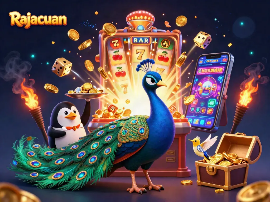 Experience thrilling jackpots at Rajacuan with vibrant 3D casino elements and dynamic gaming visuals.