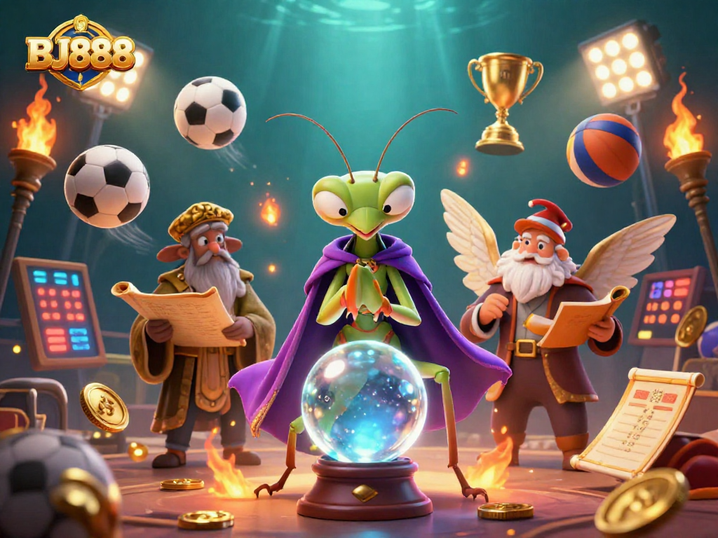 BJ888 offers thrilling online betting experiences with dynamic cartoon characters exploring casino adventures.