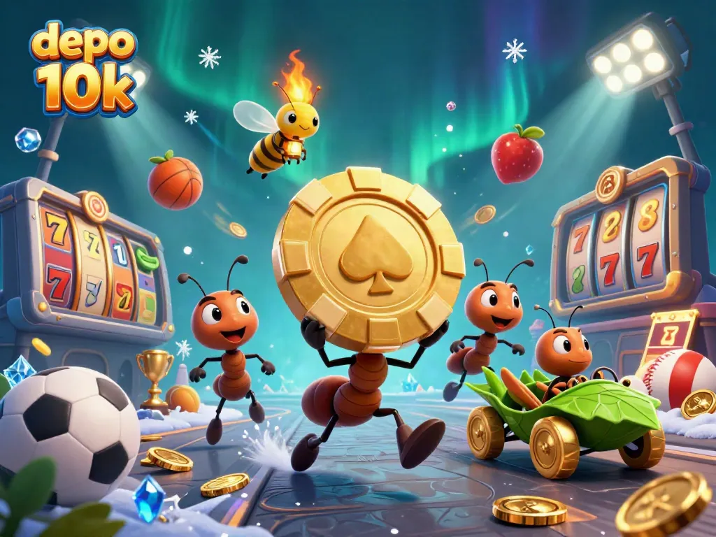 Engage in the world of depo 10k as ants carry a giant poker chip through a vibrant casino heist.