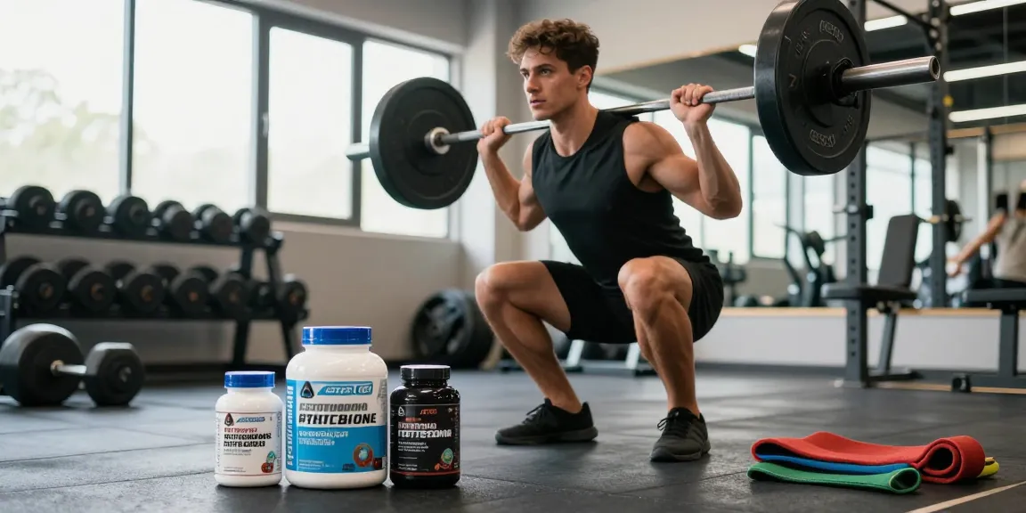 Astera Shop: Athlete performing barbell squat with Astera Labs supplements in modern gym.
