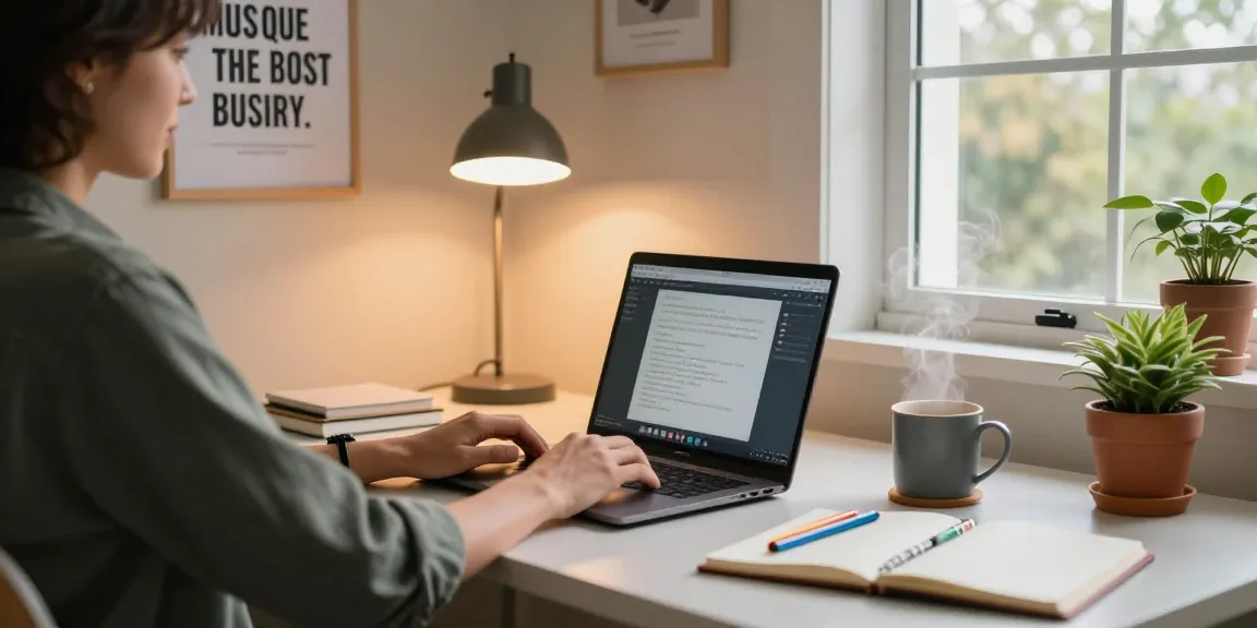 Motchill lifestyle scene featuring a cozy home office setup with a person working on a laptop, emphasizing productivity and comfort.