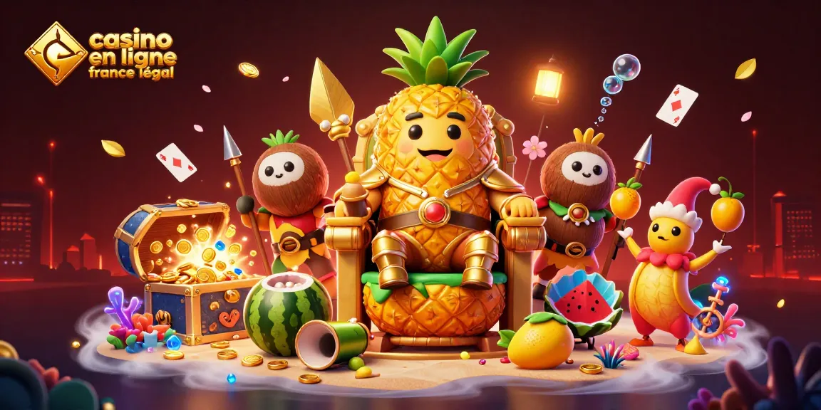 Jouez au casino en ligne France légal avec le roi ananas et ses gardes.