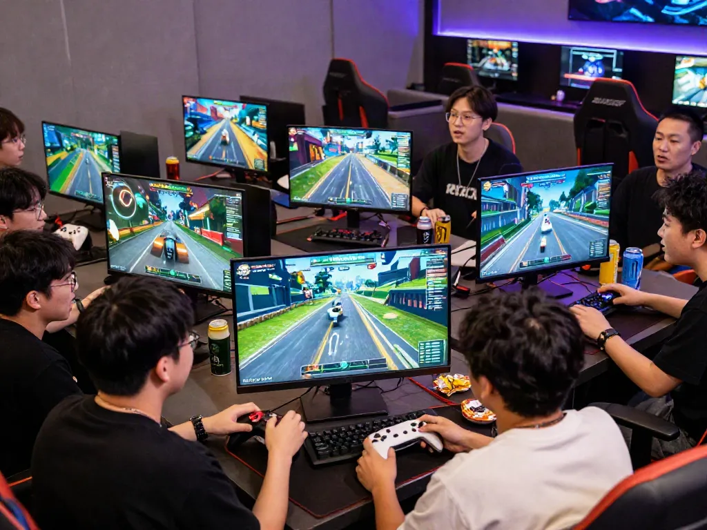 Dynamic ROKOK88 gaming scene with enthusiastic players selecting game modes.