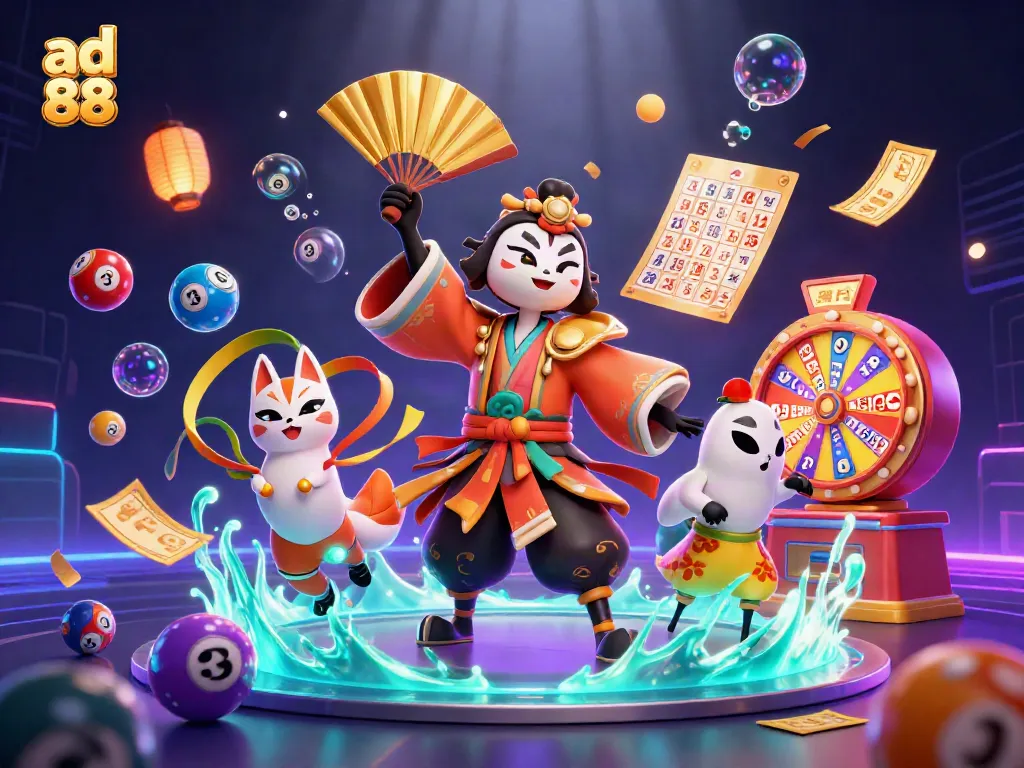 Engage in exciting lottery action with ad 88, featuring colorful balls and vibrant gaming elements.
