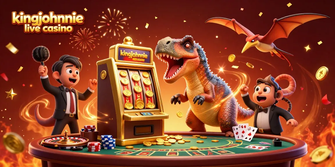 Immerse in the excitement of kingjohnnie live casino with lively characters celebrating a jackpot.