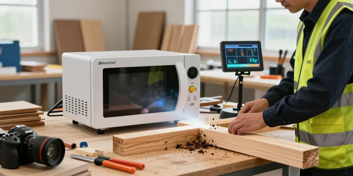 Shashel microwave technology in action, eliminating wood-boring insects in a workshop.