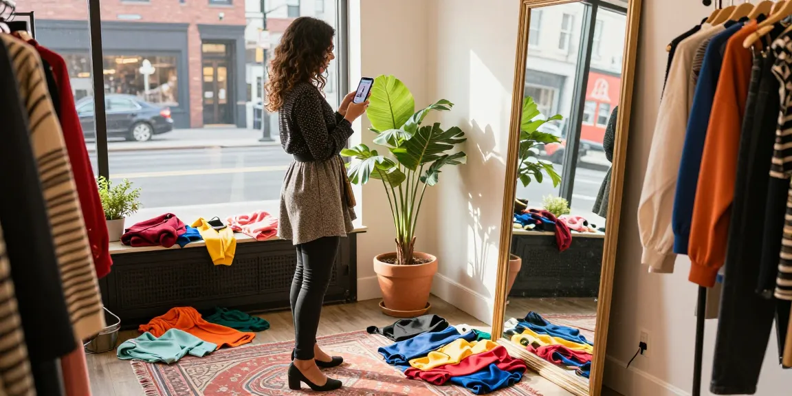 Consulenza di personal shopping con moda colorata in un ambiente luminoso