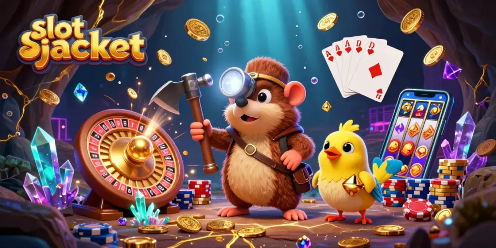 Experience the thrill of the slot jackpot with cascading coins and vibrant casino elements.