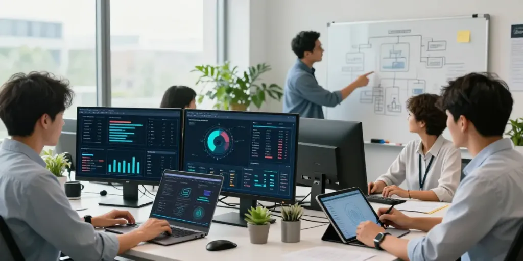 Team collaborating on Enterprise AI solutions in a modern office.