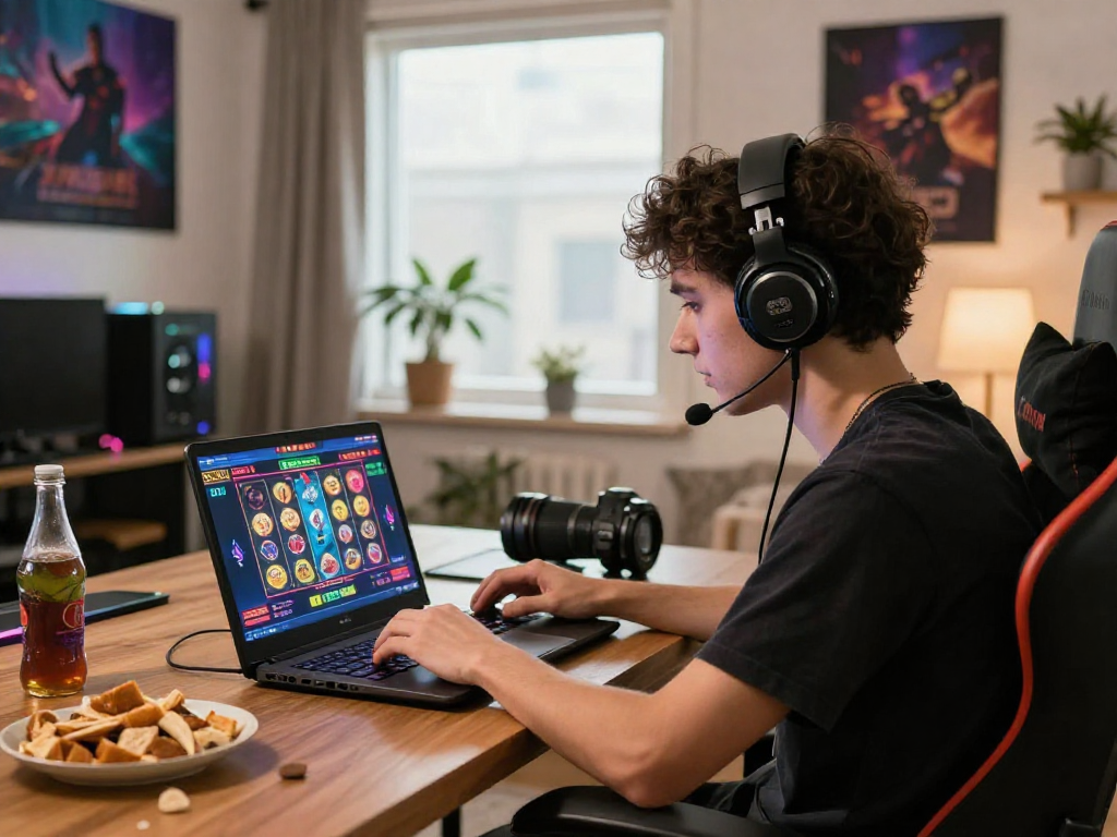 Engaging slot online terpercaya gaming experience at home with colorful graphics and vibrant atmosphere.