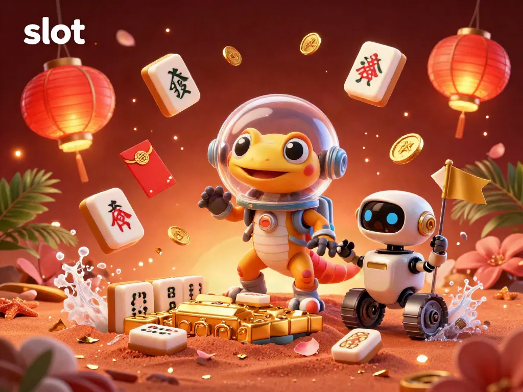 Experience vibrant slot action with a Martian gecko discovering a golden casino on Mars.
