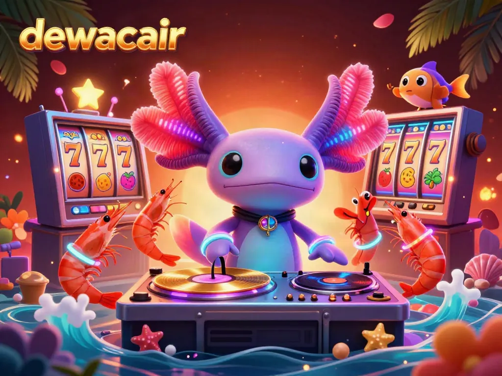 Engage with the thrill of dewacair's vibrant casino atmosphere, featuring unique characters and slot machines.