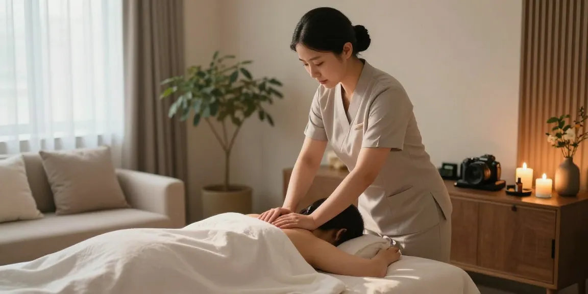Experience a serene 시흥출장마사지 with a professional Korean therapist in a calming home setting.
